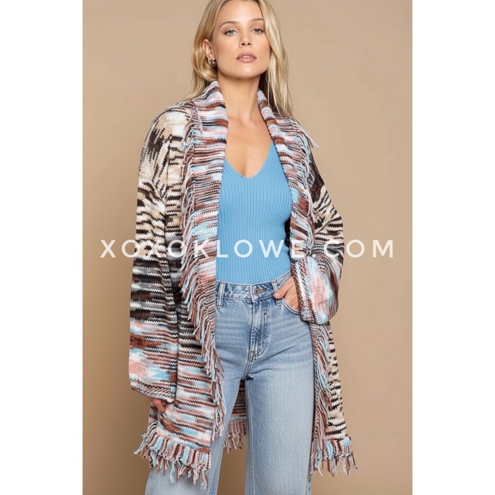 POL Belted Desert Fringe Cardigan | Southwest Boho Knit
